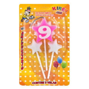 Vela Estrela c/3 unidades Rosa nº9 Kirey Festa