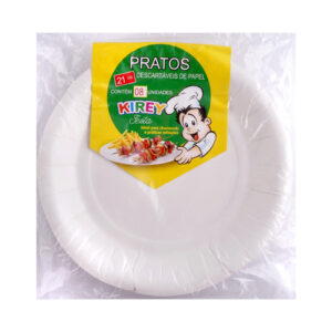 PRATO DESCARTÁVEL PAPEL KIREY BRANCO 21CM C/8