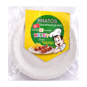 PRATO DESCARTÁVEL PAPEL KIREY BRANCO 18CM C/8