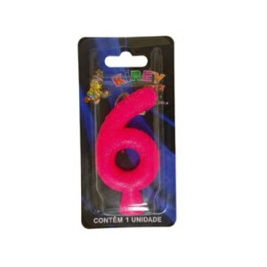Vela tubular numeral 6 - rosa