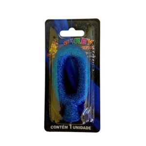 Vela Glitter numeral 0 - Azul