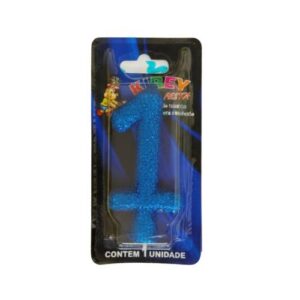 Vela Glitter numeral 1 - Azul