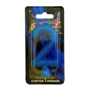 Vela Glitter numeral 2 - Azul