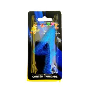 Vela Glitter numeral 4 - Azul