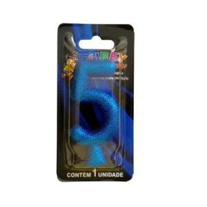 Vela Glitter numeral 5 - Azul