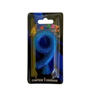 Vela Glitter numeral 9 - Azul