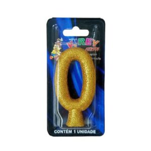 Vela Glitter numeral 0 - Dourado