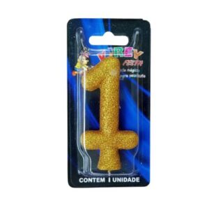 Vela Glitter numeral 1 - Dourado
