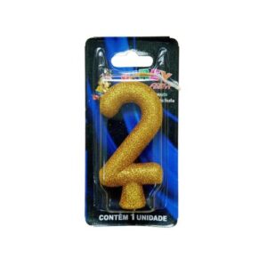 Vela Glitter numeral 2 - Dourado