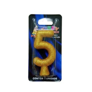 Vela Glitter numeral 5 - Dourado