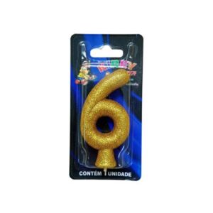 Vela Glitter numeral 6 - Dourado