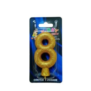Vela Glitter numeral 8 - Dourado