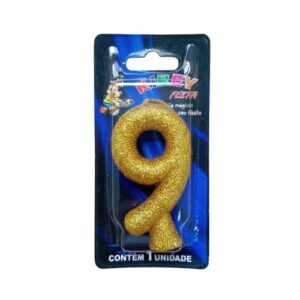 Vela Glitter numeral 9 - Dourado Kirey Festa