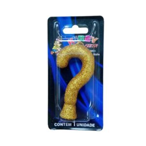 Vela Glitter interrogação - Dourado Kirey Festa