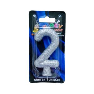 Vela Glitter numeral 2 - Prata