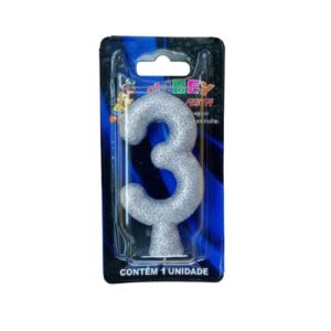 Vela Glitter numeral 3 - Prata