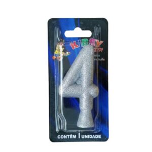 Vela Glitter numeral 4 - Prata