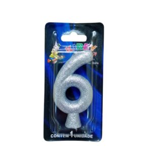 Vela Glitter numeral 6 - Prata