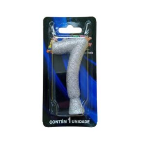 Vela Glitter numeral 7 - Prata