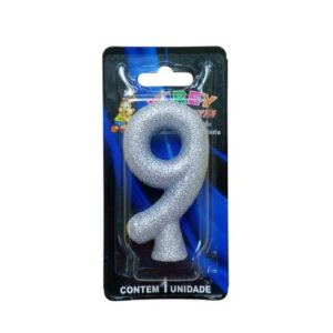 Vela Glitter numeral 9 - Prata