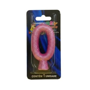 Vela Glitter numeral 0 - Rosa Kirey Festa