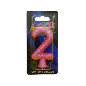Vela Glitter numeral 2 - Rosa