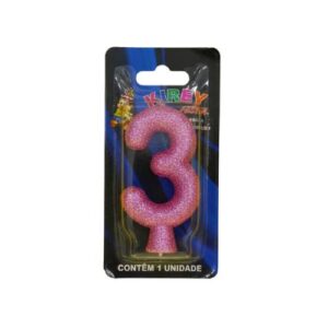 Vela Glitter numeral 3 - Rosa