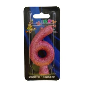 Vela Glitter numeral 6 - Rosa