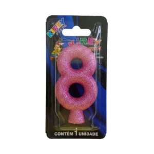 Vela Glitter numeral 8 - Rosa