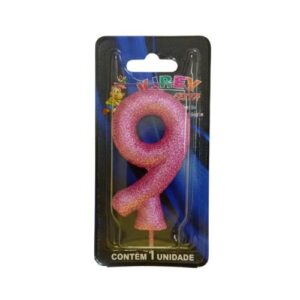 Vela Glitter numeral 9 - Rosa Kirey Festa