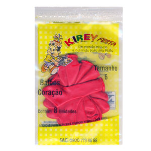 7898177800331 - Balões Corações tamanho 6 - 8 unidades Vermelho - Kirey Festa