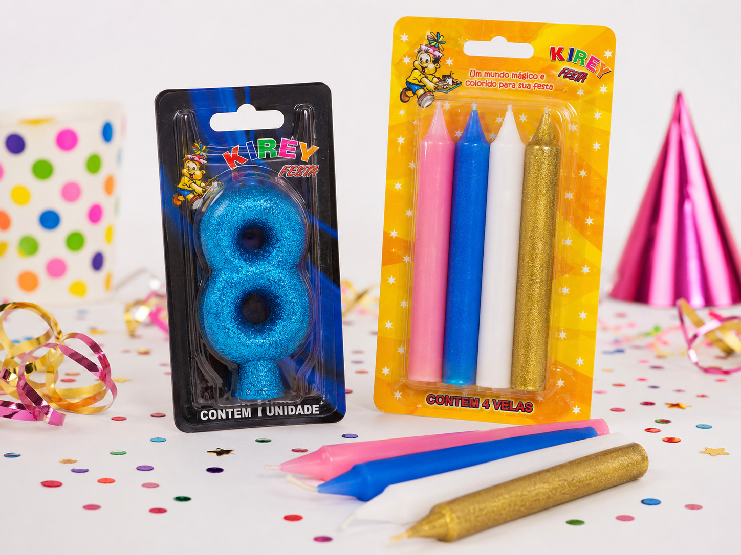 Velas decorativas para aniversário no atacado com modelos glitter e tubular