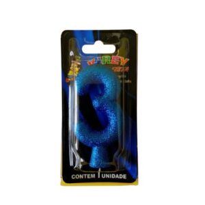 Vela Glitter numeral 3 - Azul