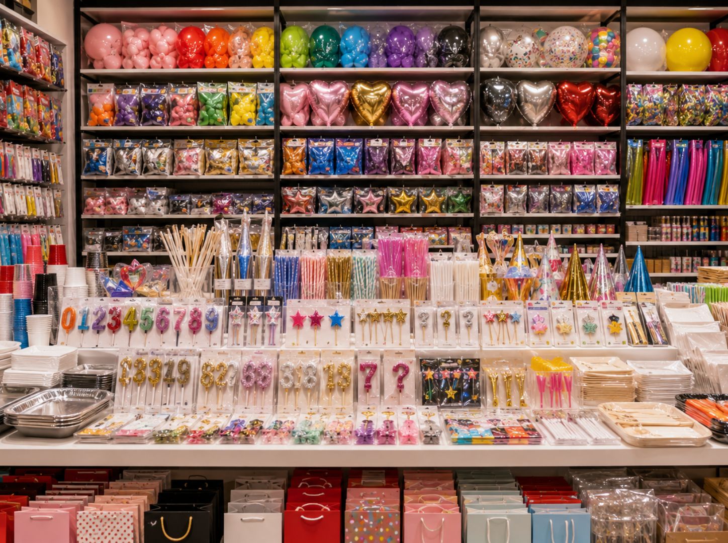 Mix de artigos para festa no atacado com velas balões e descartáveis